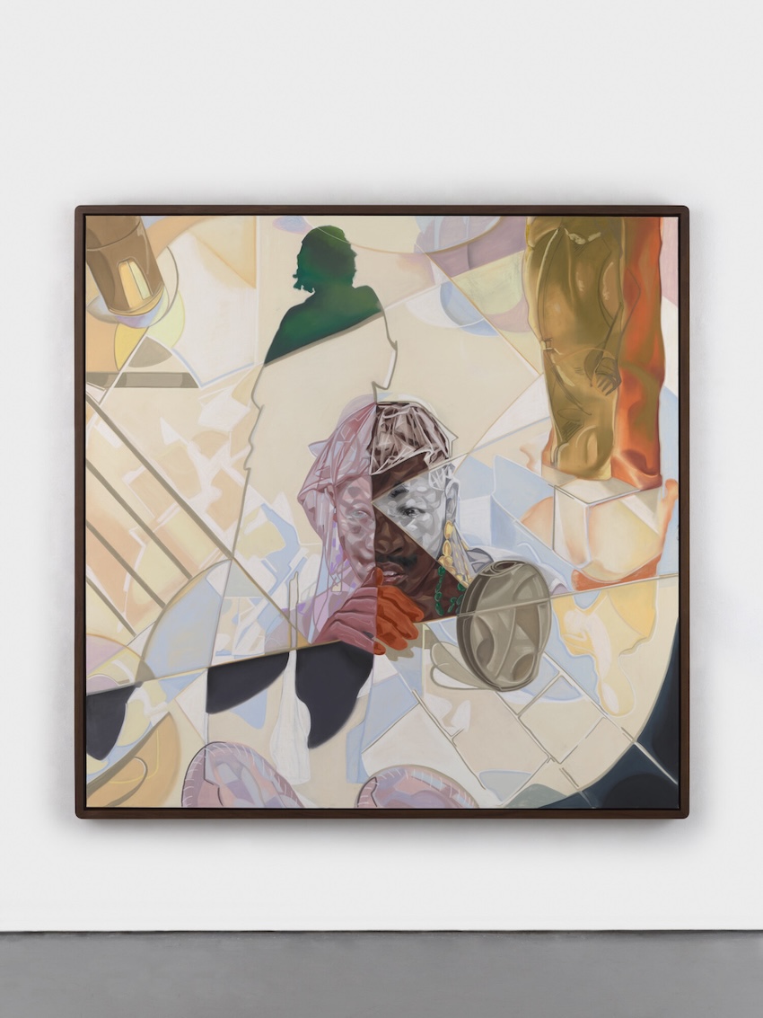 ENGLIGBO (Mbari House Entrance) 83 x 83 x 2 inches (framed), Pastel and charcoal on linen, 2023 2/3  Anyi Di Atọ Ibi (We Become The Third Place) 93 x 75 1/8 x 2 inches (framed), pastel and charcoal on linen, 2023-24