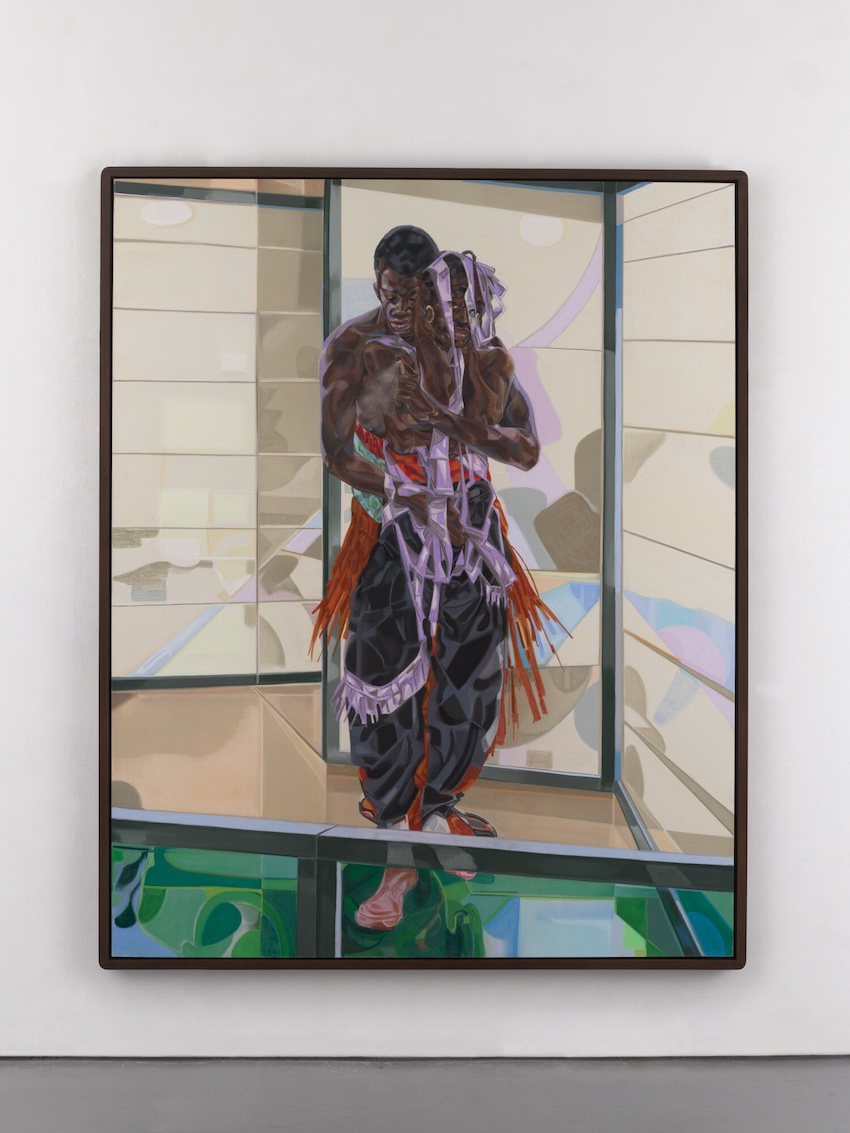 Anyi Di Atọ Ibi (We Become The Third Place) 93 x 75 1/8 x 2 inches (framed), pastel and charcoal on linen, 2023-24