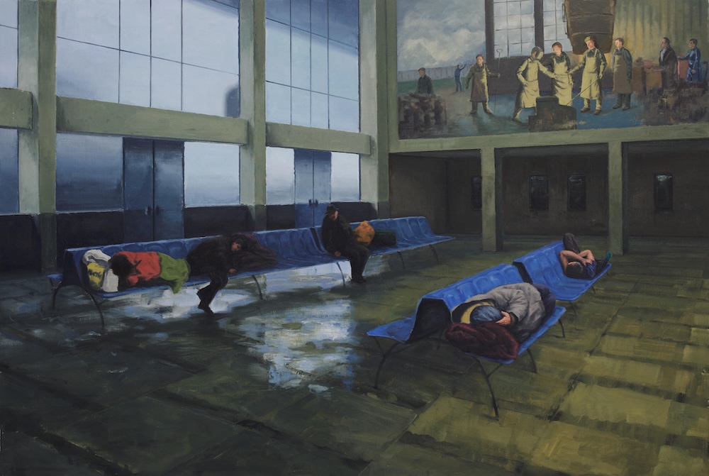Serban Savu, "The Waiting Room" 148x220 cm, oil on canvas, 2016