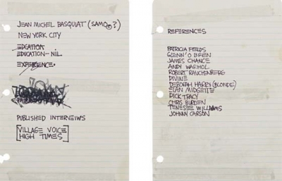The time that Basquiat's Resume Sold for $50,000