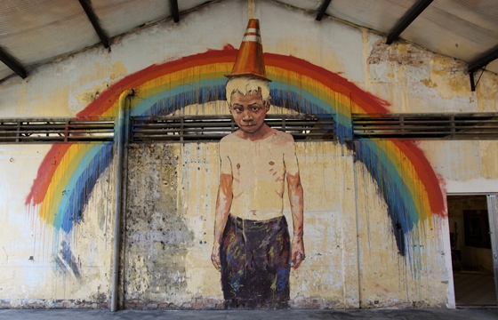 Ernest Zacharevic "Art is Rubbish/Rubbish is Art" @ Hin Company Bus Depot, Penang, Malaysia